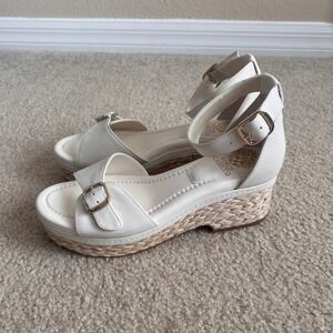New Vince Camuto White Leather Espadrille Platform‎ Wedge Sandals Ladies Size 9